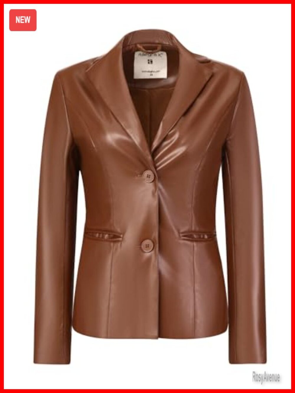 Faux Leather Button Down Blazer Jacket Slim Fit Notched Lapel Work Office